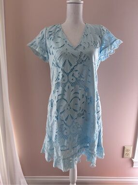 S’edge Eyelet Lace Dress Light Blue Size Small